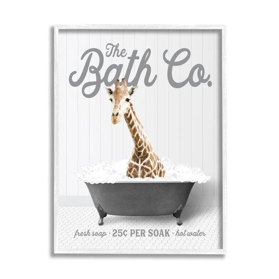 Stupell Industries Giraffe in Bubble Bath Animals & Insects Painting White Framed Art Print Wall Art, 24 x 30