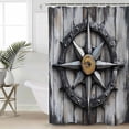 thumbnail image 5 of Compass Shower Curtain, 66" x 72", Nautical Wood Grain Waterproof Bathroom Curtain Washable Shower Curtain Set with 12 Hooks, 5 of 6