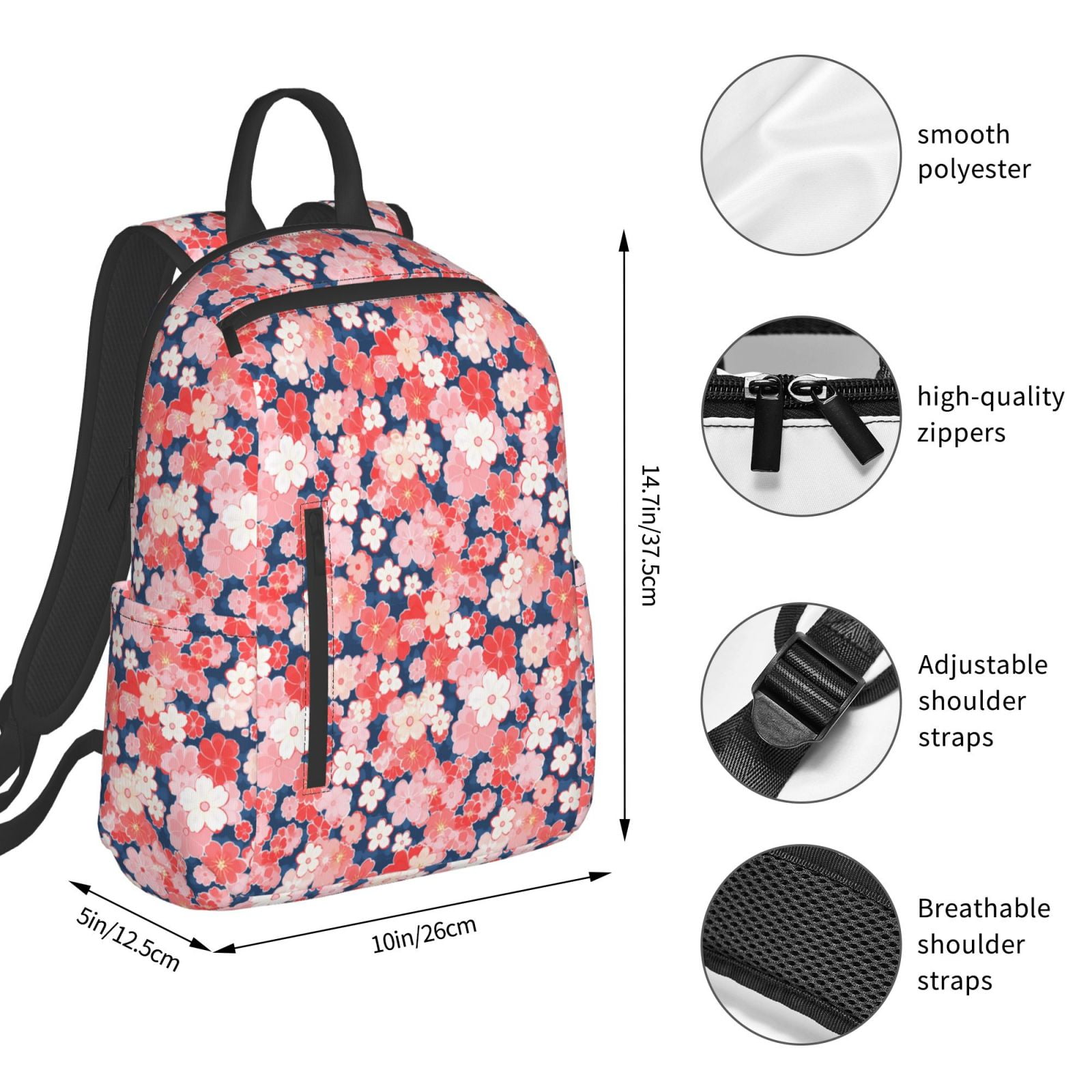 Defioc Japanese Cherry Blossoms Pattern Travel Laptop Backpack,Lightweight Backpack Travel Hiking Daypack Backpack Work Bag for Men Women