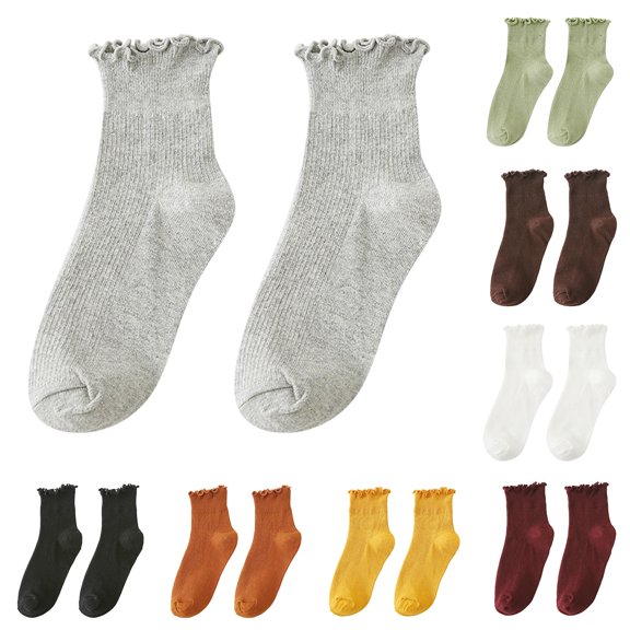 Women Ruffle Ankle Socks, Cute Frilly Lace‑Edge Ribbed Knit Short Ankle Socks Casual Daily Crew Socks