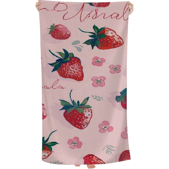 PHYHOO  Large Beach Towel, Pink Strawberry Girl Sand Free Microfiber Beach Towel, Absorbent Quick Dry Camping Yoga Towel for Swimming Pool, Picnic, Yoga, Gym 30x60in