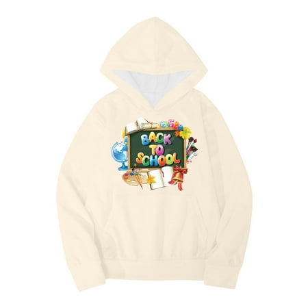 

Bjutir Toddler Girls Sweatshirts Child Boys Start Of Cchool Season Long Sleeve Cartoon Prints Warm Hoodie Pullover Tops Sweat Beige 4-5 Years