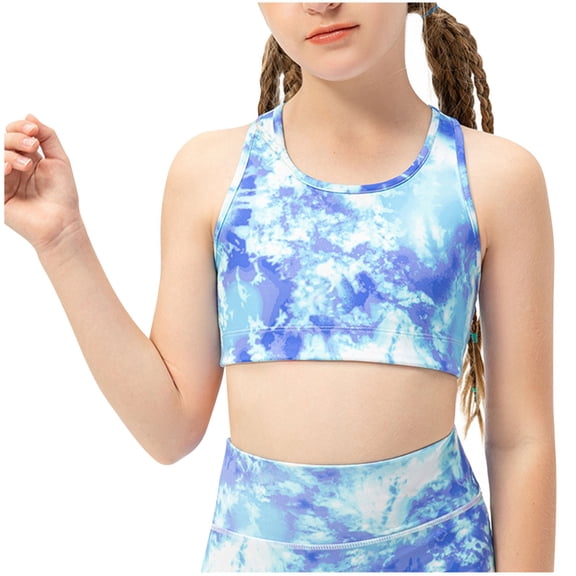 OGLCCG Girls Sports Bras 6-12 Seamless Racerback Training Bras for Girls Fashion Tie Dye No Pads Longline Chest Double Lined Crop Tank Tops
