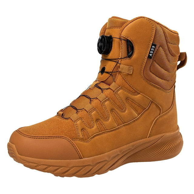 Wyzesi Brown Boots for Men Mid Calf Small Heel Men Ankle Boots Fashionable New Pattern Simple Solid Color Autumn and Winter Adjustable Buttons Comfortable Thick Sole Lace Up Shoes Cold Boots for Men
