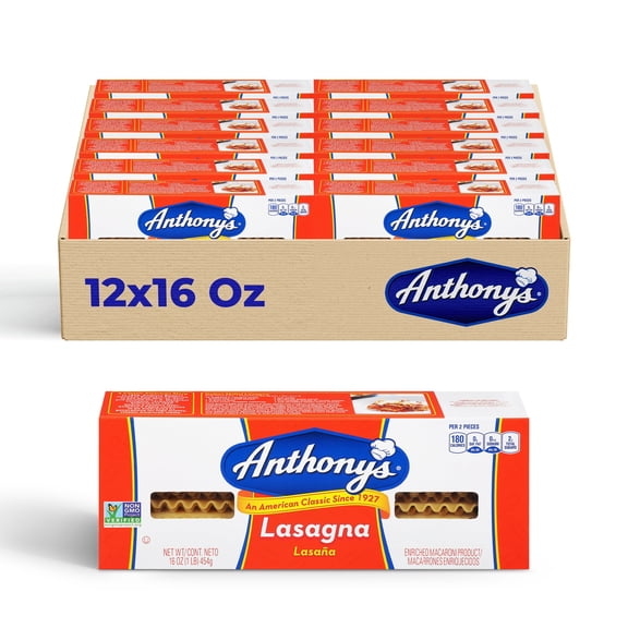 Anthony’s Lasagna Pasta, 12-Pack (16 oz Each), Traditional Wide Pasta Sheets for Homemade Lasagna & Italian inspired dishes