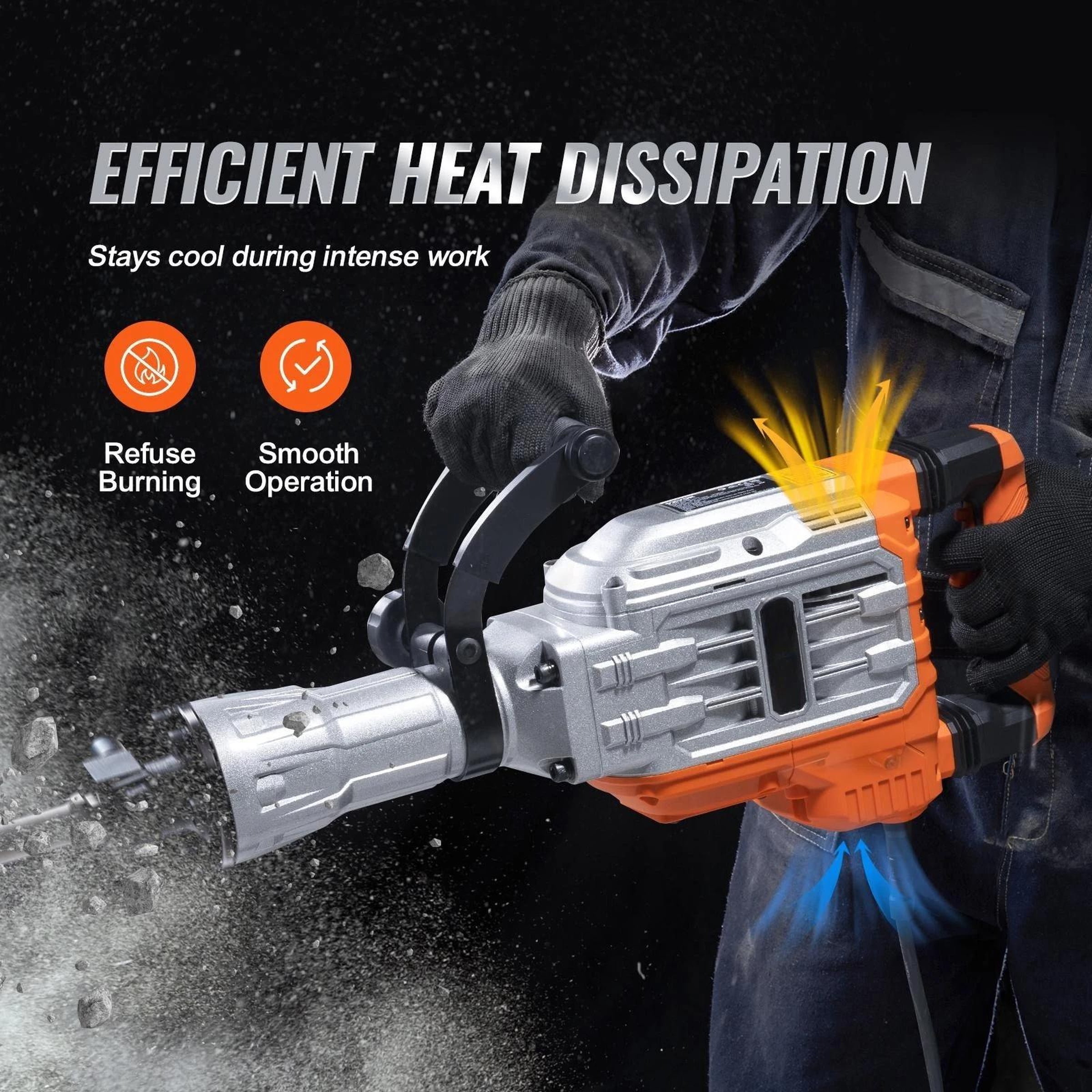 Demolition Jack Hammer Concrete Breaker 3500W Electric Hammer 2 Chisel Bits