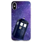 DistinctInk Clear Shockproof Hybrid Case for iPhone XR (6.1" Screen) - TPU Bumper, Acrylic Back, Tempered Glass Screen Protector - TARDIS Floating in Space
