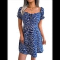 thumbnail image 2 of Vestido Corto de Verano para Mujer, Corte A, con Cuello en Forma de Corazón, Mangas Abullonadas y Cordón Ajustable. Azul Marino S, 2 of 7