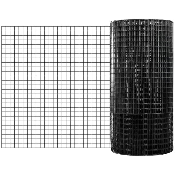Galvanized Steel Vinyl Coated 16 Gauge 1"x1" Mesh Chicken Wire Fence, 36"x50' with Gloves & Pliers, Garden & Pet Enclosure, Black