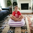 thumbnail image 2 of 32" Gray and White Microfiber Round Striped Pouf Cover, 2 of 11