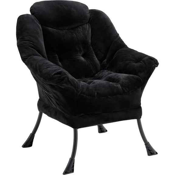Fabric Lazy Chair for Adults, Oversized Upholstered Sofa Chair, Plush Comfy Lounge Chair with Large Side Storage Pocket, Thick Padded Reading Chair for Living Room, Bedroom, Study Room, Black
