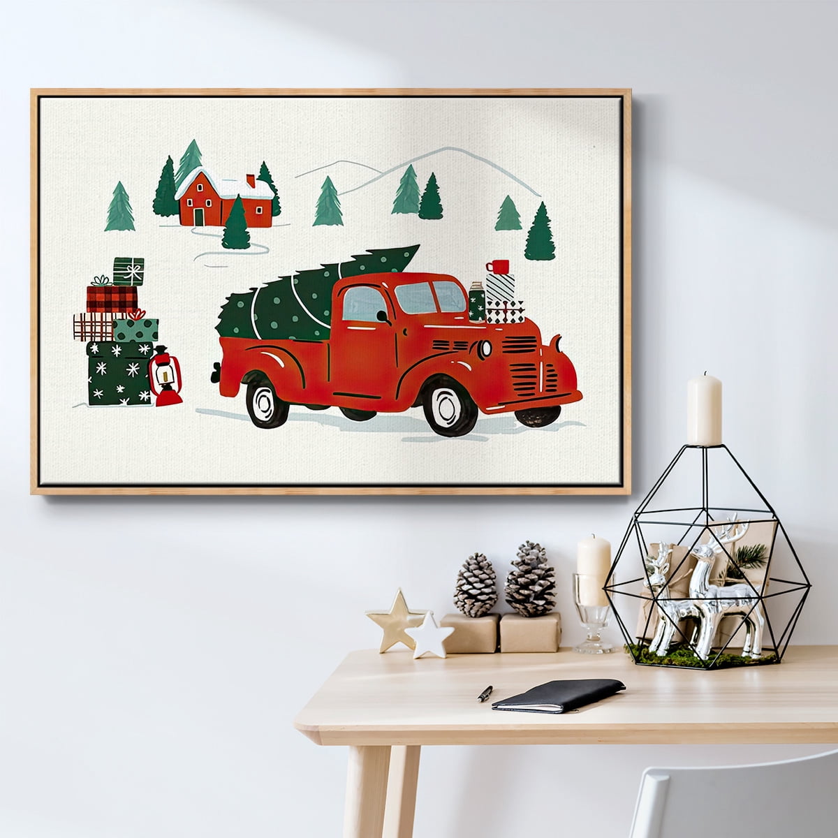 Going to Grandmas Collection A - Framed Gallery Wrapped Holiday Canvas - 17 x 25 - Natural Wood Frame