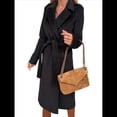thumbnail image 3 of Abrigo Informal de Mezcla de Lana con Solapa con Muescas, Mangas Largas, Ajustado, Medio, para Mujer, Otoño-Invierno, con Cinturón. Negro XXL, 3 of 9