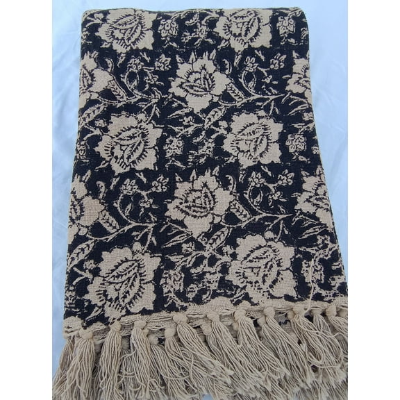 Handmade Throw Handblock print Throw Cotton Throw Blanket Sofa Décor Room Décor Tassels Hand Loomed Block Print Cotton Twin, Queen size