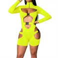 thumbnail image 1 of Women Sexy Hollow Out Jumpsuit Turtle Neck Buckle Zip Bodycon Romper Biker Bodysuit Y2K Clubwear, 1 of 5