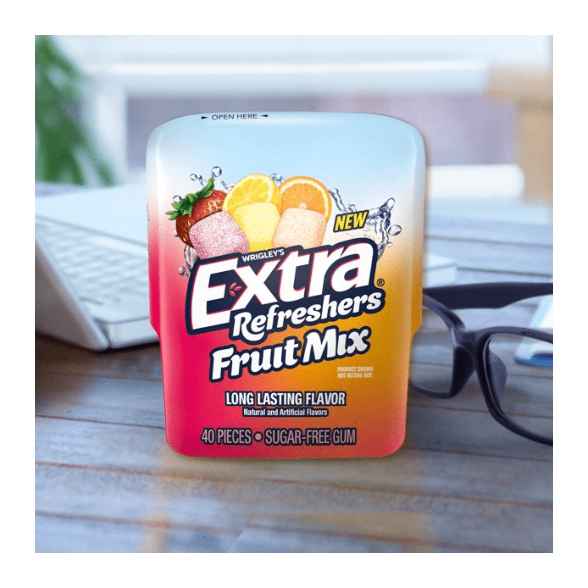 EXTRA Refreshers FRUIT MIX Sugar Free Chewing Gum Bulk, 40 Pieces Per Gum Bottle 160 Pieces Total (Pack of 4)