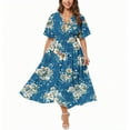 thumbnail image 1 of Robes en Mousseline pour Invitées de Mariage pour Femmes Grande Taille à Fleurs Smockées Robes de Soirée Formelles Longue Robe Maxi Bleu Pâle, L, 1 of 4