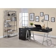 thumbnail image 3 of Desks, Modern 2-Drawer Writing Desk with Black High Gloss Top & Chrome Base | 32"H x 54"W x 22"D | Black+Silver | Wood+Metal, 3 of 6