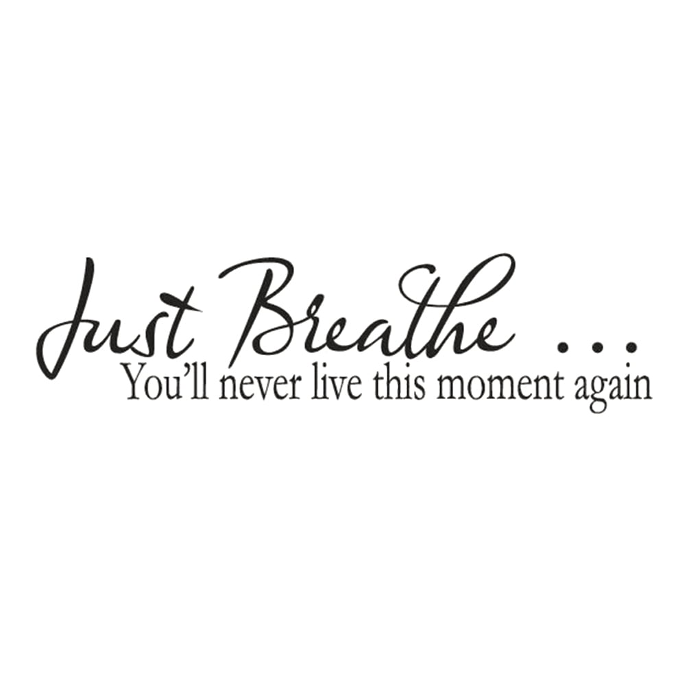 Just Breathe You Will Never Live This Moment Again Quote Wall Decal Vinyl Sayings Wallpaper (Black)