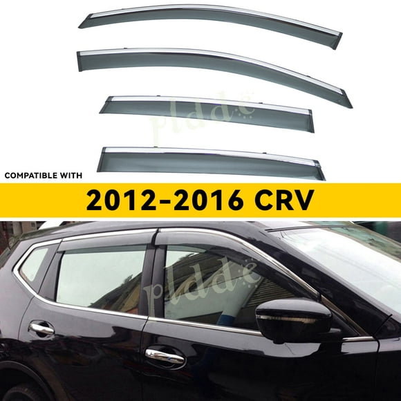 PLDDE 4pcs Smoke Tint with Chrome Trim Outside Mount Tape On/Clip On Style PVC Sun Rain Guard Window Visors Compatible with 2012-2016 Honda CRV CR-V