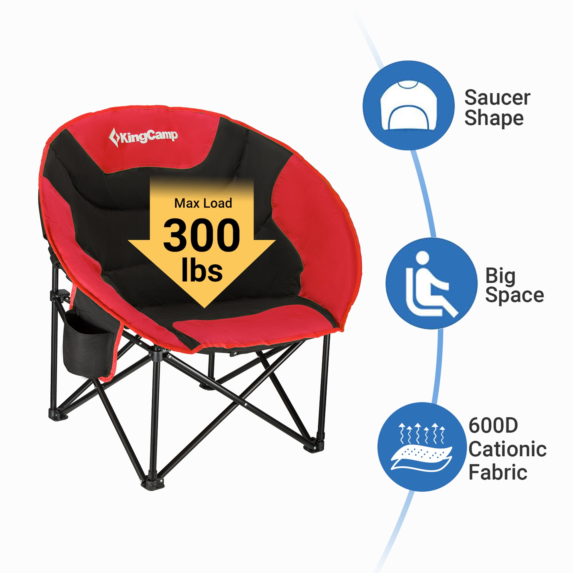 KingCamp Folding Camping Chair Oversized Round Chair with Cup Holder, Red