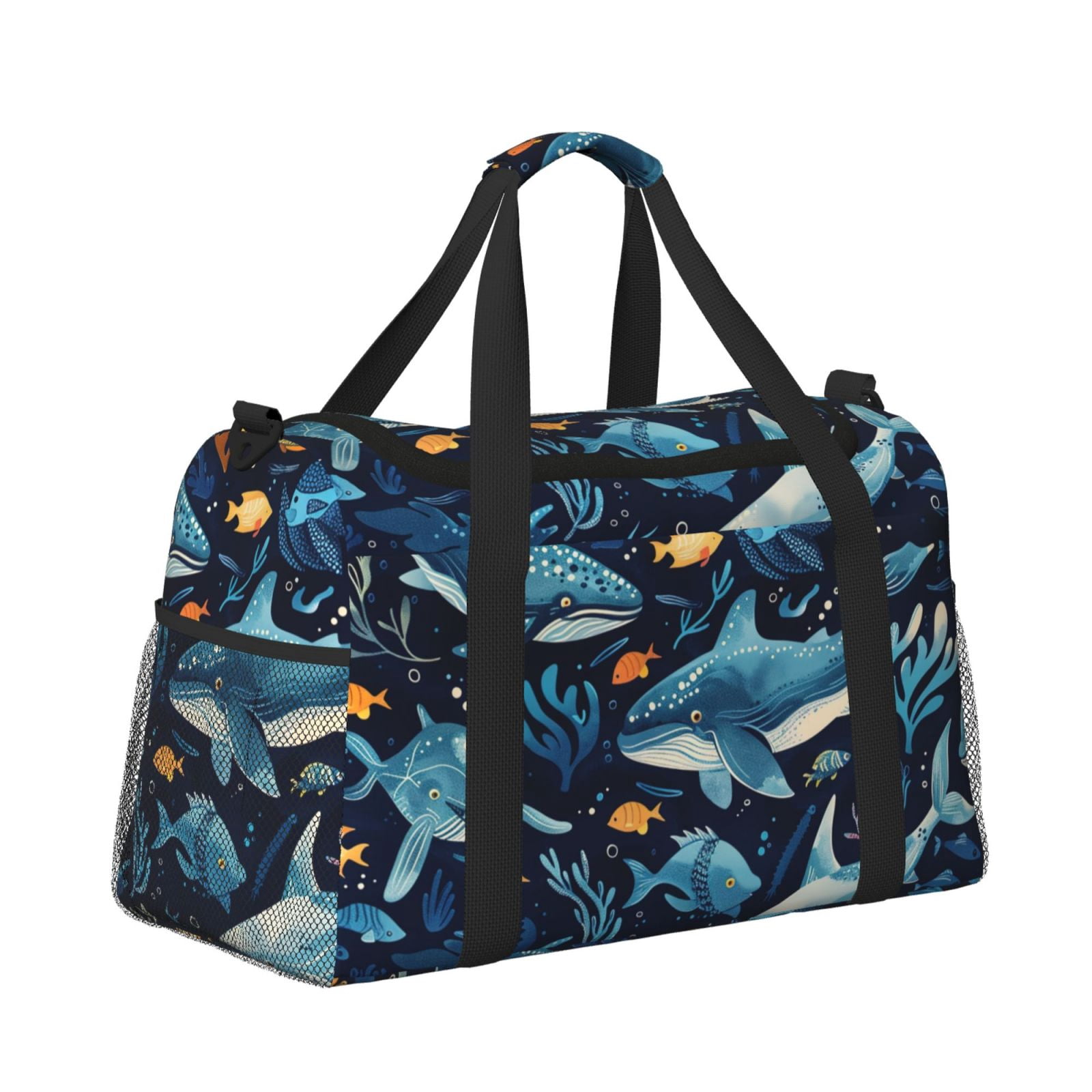 Fuzoiu Playful Whales Underwater Scene Print Travel Duffle Bag,Carry On Tote Bags,Duffel Bag,Sport Gym Bag, Hospital Bag for Labor and Delivery, Overnight Bag,Luggage Bag