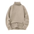 thumbnail image 2 of Women's Plus Size High Neck Pullover Sweatshirt, Fleece Lined Winter Warm Top, Thickened Casual Long Sleeve Crewneck, Solid Color Fall Winter Wear Beige L, 2 of 5