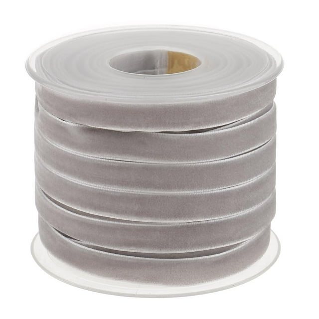 Rollo de cinta de terciopelo de 10 mm de ancho y 20 yardas para manualidades, adornos y decoración de bodas. gris
