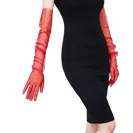 

FAIOIN Women Tulle Elbow Long Wedding Gloves Solid Color Sheer Vintage Opera Mittens