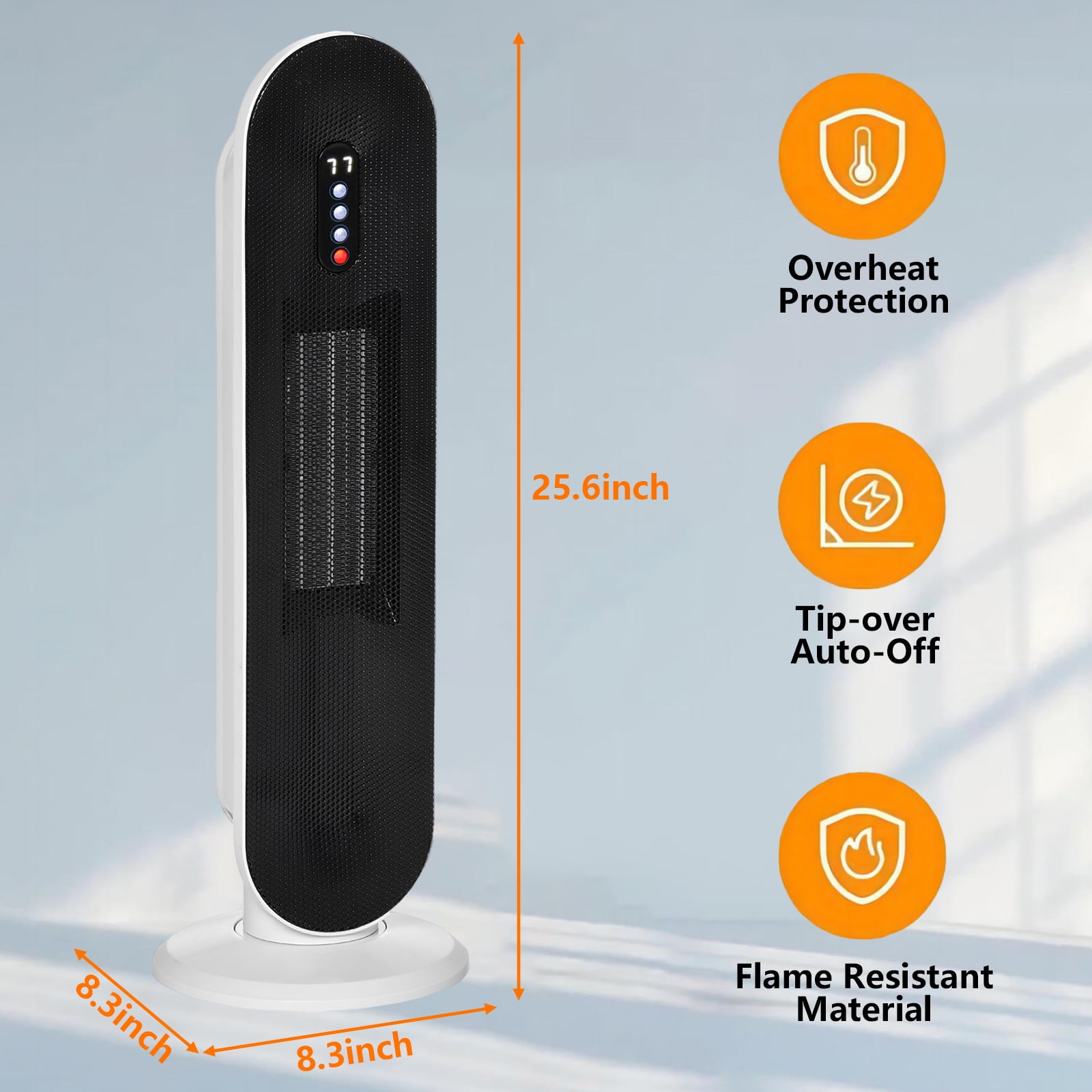 Vebreda Space Heaters for Inside, Portable Electric Heater for Home with Thermostat, 1-12H Timer, Safety Protection, White