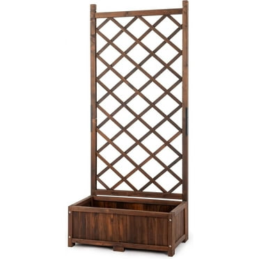 Heywoo Wood Planter with Trellis, 29" x 17" x 67" Outdoor Raised Garden Bed with Drainage Holes, Vertical Standing Planter Box for Climbing Plants Vegetable in Garden, Patio, Balcony (Brown)