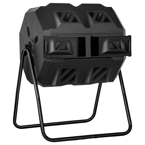 BORGEBY 43 Gallon Compost Bin Outdoor Tumbling Composting Bins Compost Tumbler Bucket Trash Can w/ Dual Chamber Sliding Doors for Garden Patio, Black Door