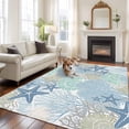 thumbnail image 3 of Blue Green Sea Washable Living Room Rugs 5'x7', Nautical Coastal Ocean Watercolor Shell Coral Starfish Low Pile Throw Large Area Rugs Non-Slip Sturdy Edge Binding Carpet for Dining Room Bedside, 3 of 9