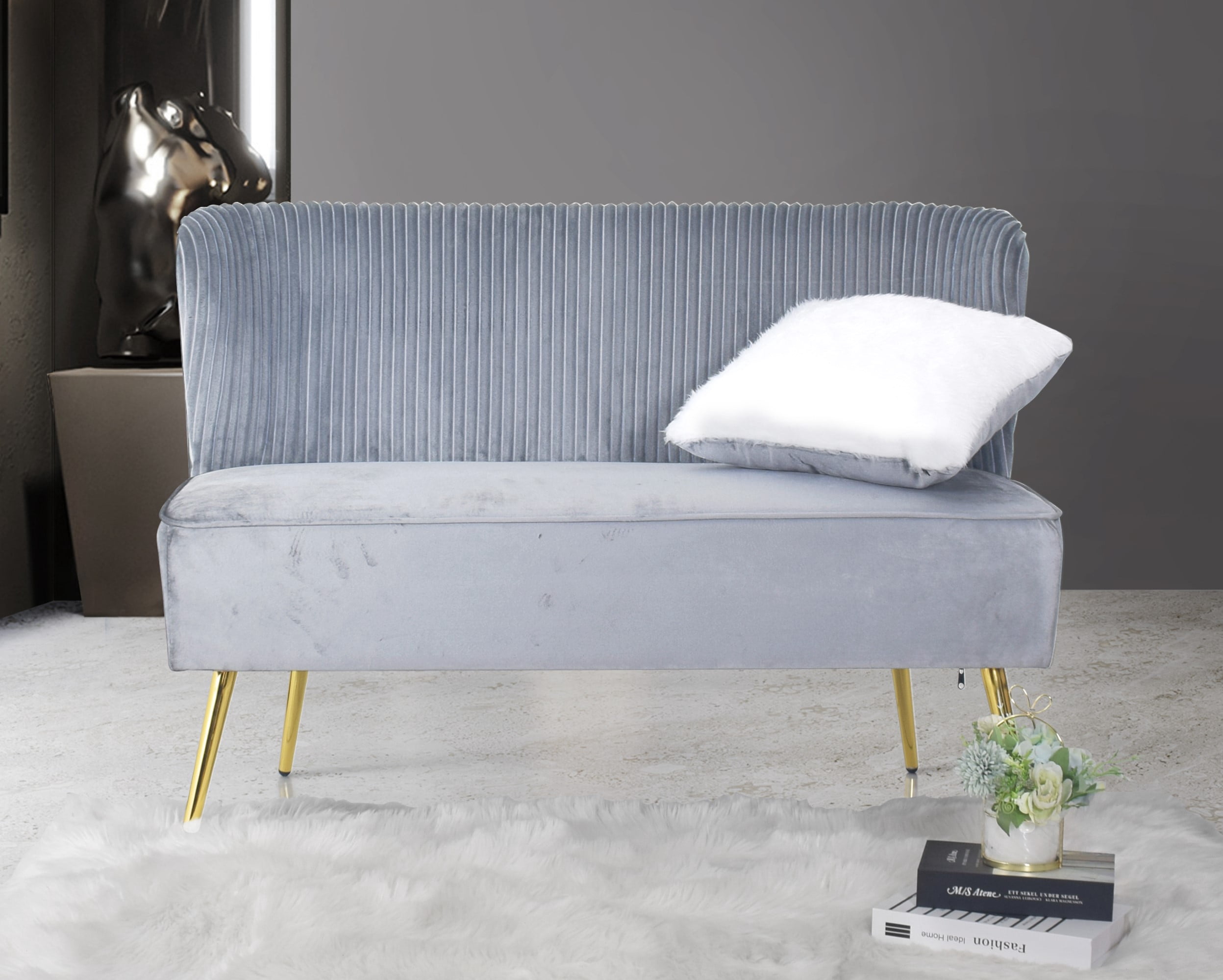 Home Design Hestie 3-Piece Velvet Living Room Set with Side Chair, Loveseat, and Sofa, Modern Curved Backrest Design, Silver Gray