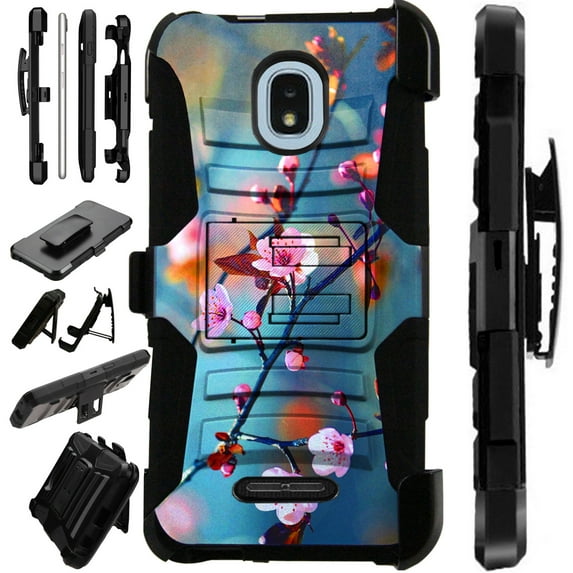 Compatible with Cricket Icon 2 (2020) Hybrid LuxGuard Holster Phone Case Cover (Sakura Flower)