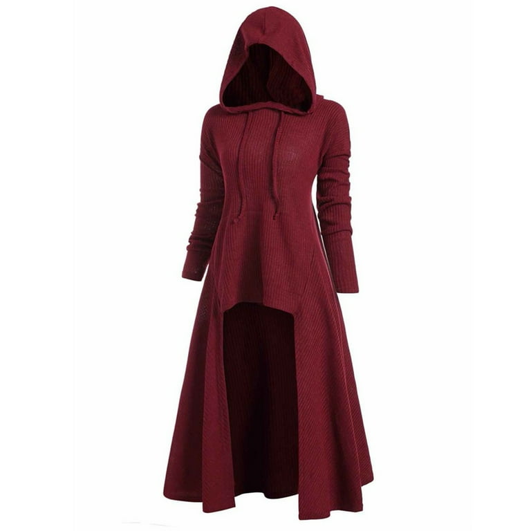 Plus Size Gothic Hooded Dress Coat for Women Vintage Casual Long