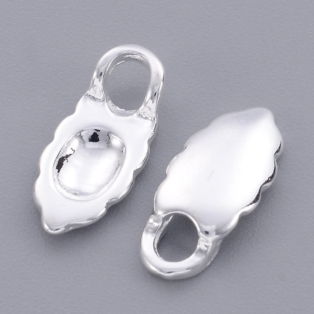 500pcs Glue-on Flat Pad Bails Brass Leaf Shape Silver color Plated Nickel Free about 6mm wide 14mm long 1mm thick hole: 2.5mm