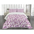 thumbnail image 3 of Ambesonne Japanese Quilted Bedspread Set 3 Pcs, Cherry Branches Bloom, King Size, Lilac White Green, 3 of 5