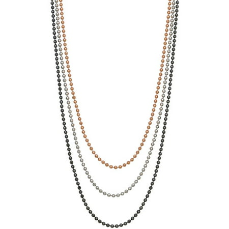 18kt Rose Gold over Sterling Silver, Sterling Silver and Black Rhodium Plated Triple Beaded Chain Necklace, 18.5