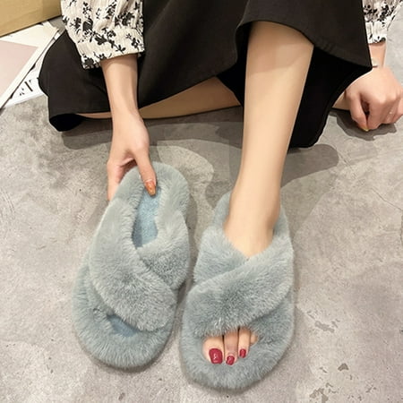 

Beechoice Women s Cross Band Slippers Fuzzy Soft House Slippers Plush Furry Warm Cozy Open Toe FlufAF Home Shoes ComAF Winter Indoor Outdoor Slip On Breathable