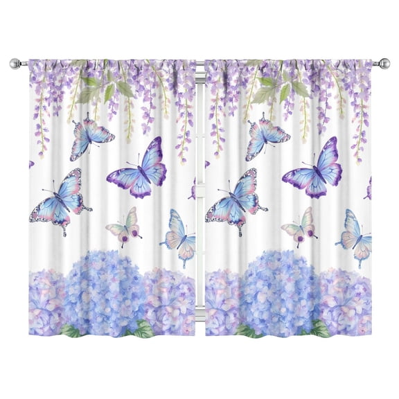 Butterflies and Purple Hydrangeas Curtains-blackout Curtains Bedroom Decor Living Room Darkening Grommet Window Drapes 2 Panels Set 52"x 84"