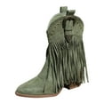 thumbnail image 6 of Women's Long Fringe Wide Calf Cowgirl Boots Boho Casual Suede Chunky Block High Heel Mid Calf Cowboy Dress Short Booties Green Size 7, 6 of 8
