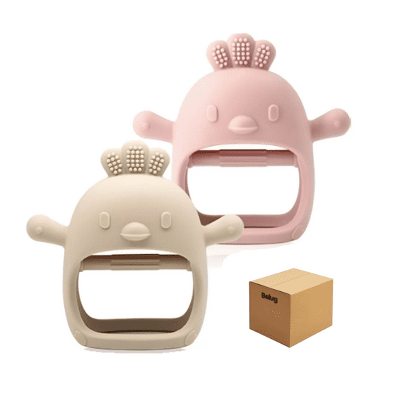 2 Pcs Mordedor Silicona Para Bebés, mordederas Bebe Y Juguete diseño B, Belug Rosa, Beige