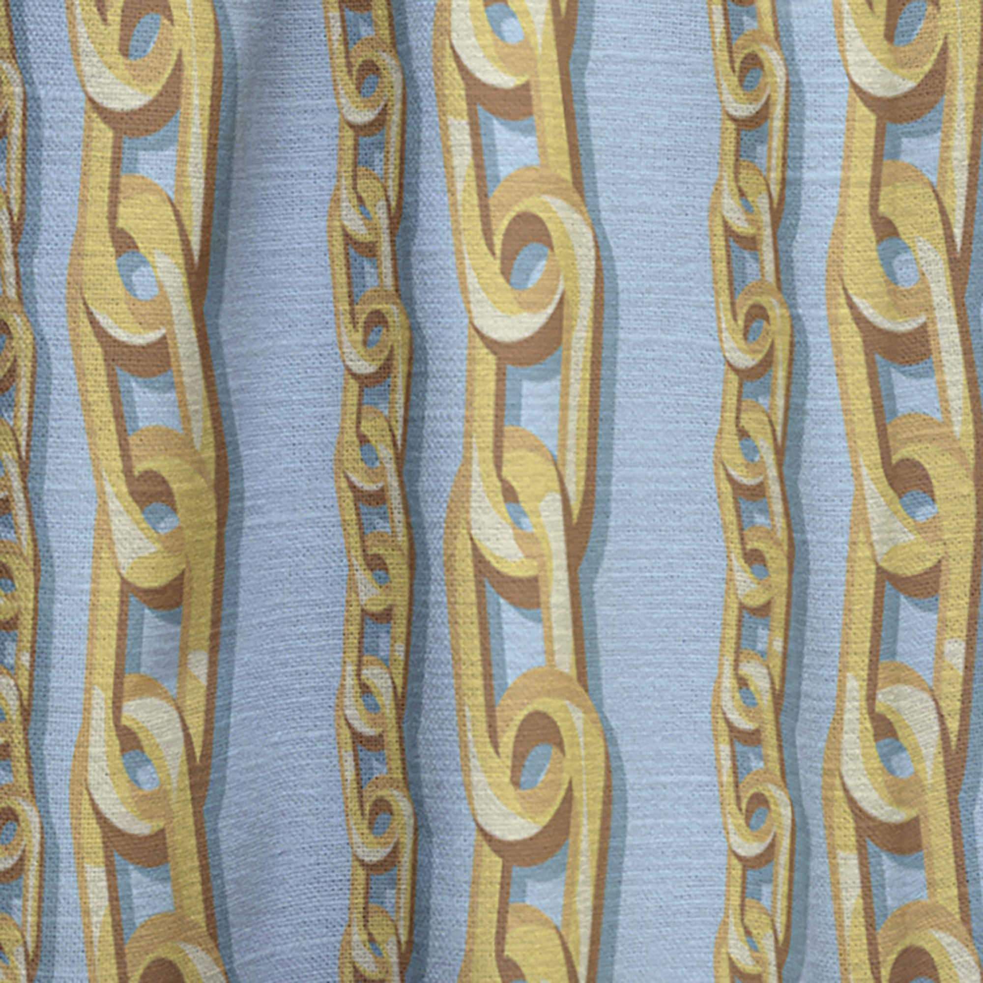 Designart 'Gold Chain Pattern on Blue' Mid-Century Modern Curtain Panel