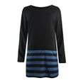 thumbnail image 3 of USSUMA Skirts for Women Trendy Summer Womens Dresses Long Sleeve Crew Neck Casual Printed Pullover Striped Maxi Dress Trendy Skirt Breathable Dresses Birthday Holiday Gift Finder Blue Dress Size-XL, 3 of 5