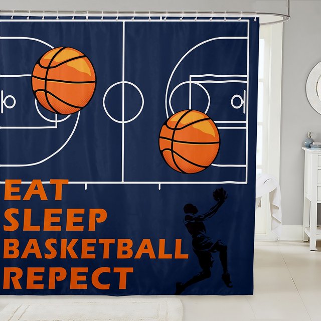 Erosebridal Rideau de Douche Basketball Dessin Animé 72x78, Rideau de Bain Sports de Balle, Enfants Adolescents, Imperméable
