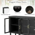 thumbnail image 4 of Fluted Sideboard Cabinet, Farmhouse Wooden Buffet Cabinet with Adjustable Shelves, Oval Console Table with 4 Glass Doors, Entryway Table for Living Room, Dining Room, 4 of 9