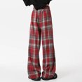 thumbnail image 6 of Miluxas Men's Plaid Long Pants Elastic Waist Straight Leg Casual Trousers Streetwear with Pocket Red, 6 of 6