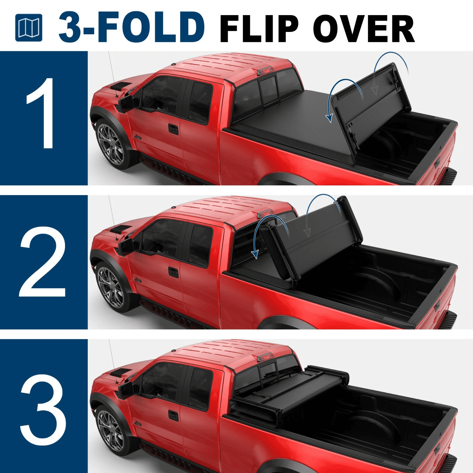 MOSTPLUS 3-Fold 5FT Soft Tonneau Cover for 2019-2026 Ford Ranger XLT Pickup Truck Bed Cover W/LED