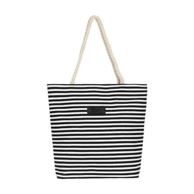 Women Tote Bag Rope Handle Large Capacity Waterproof Canvas Colorful Strip Female Shopping Tote Handbag Daily Use